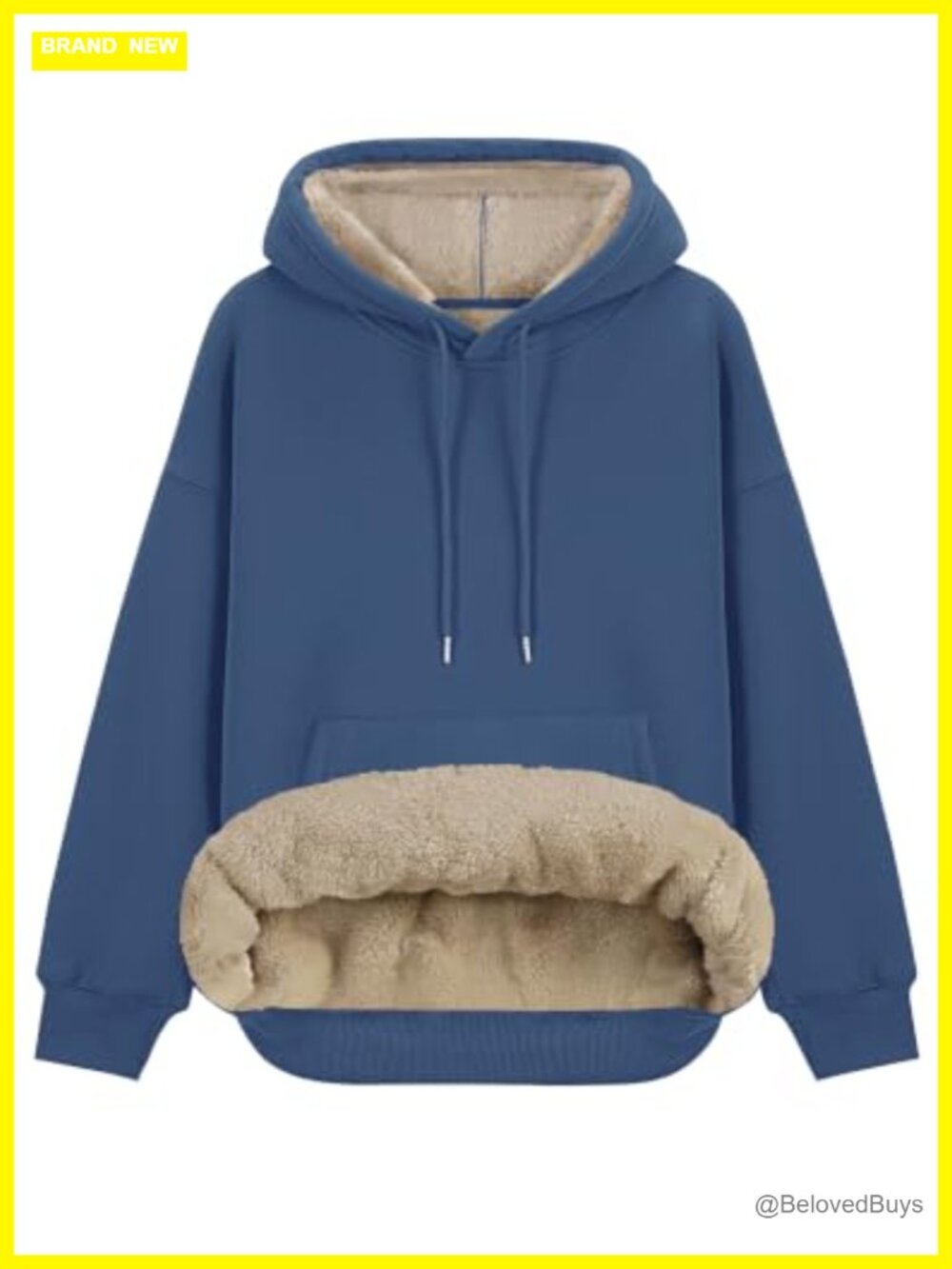 Sherpa Lined Cotton Hoodie Oversized Pullover Kangaroo Pocket Loose Fit Winter